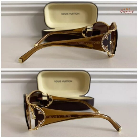 Auth LOUIS VUITTON Brown Gold Speckling Metal Frame Oversized Lens Sunglasses - Picture 6 of 12